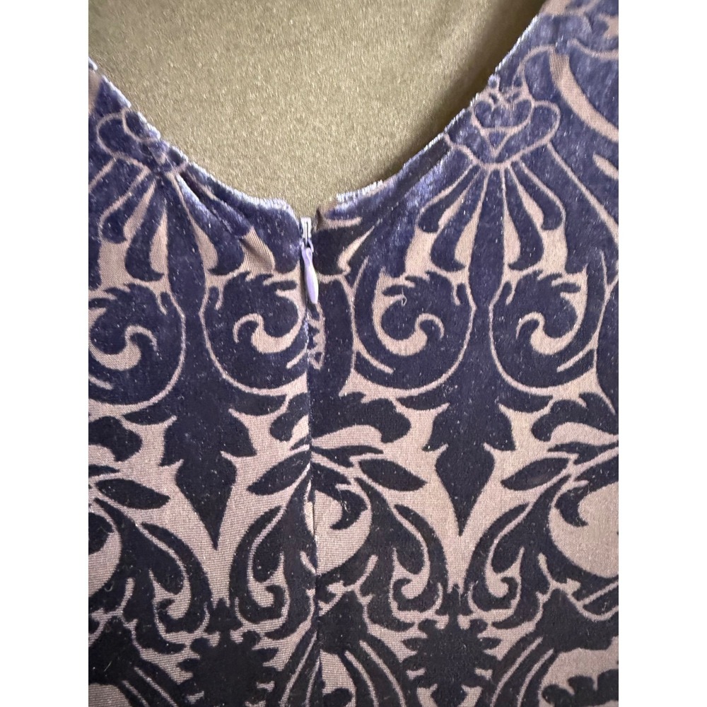 SLNY Womens 22W Navy Blue Velvet Burnout Damask Sheath Dress 3/4 Sleeve - Picture 7 of 10